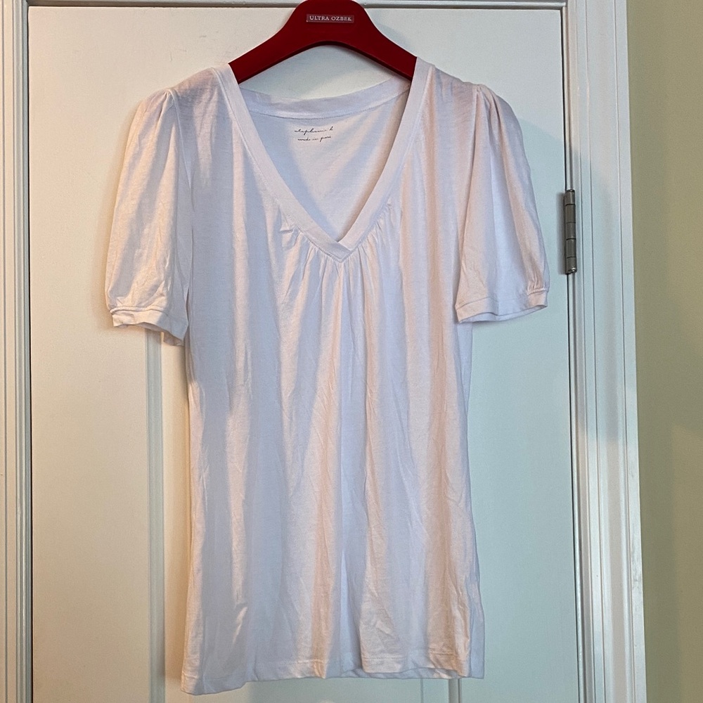 Stephanie B 💯 Pima Cotton White Puff Sleeve Top NeverUsed